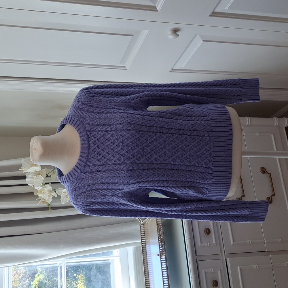 NWT J. Crew Womens Light‎ Purple Cableknit Puff-sleeve Crewneck Sweater Size M